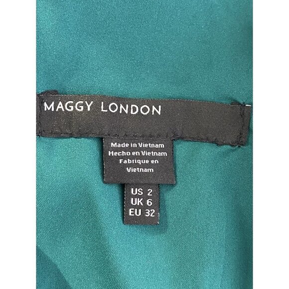 MAGGY LONDON Woman’s CAROLINA HALTER DRESS FLORAL MIDI CHARMEUSE GREEN SZ 2 - Picture 7 of 9